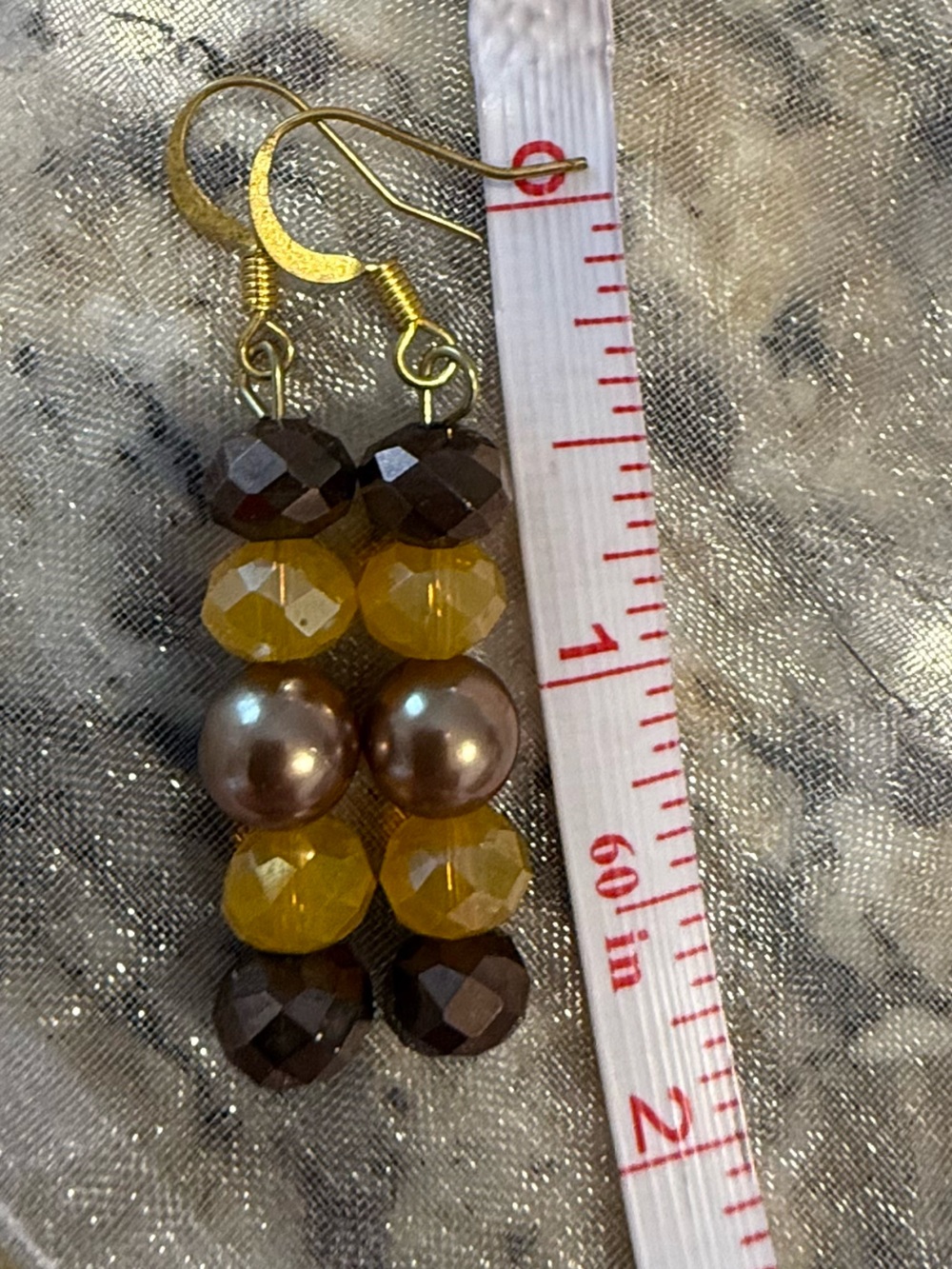 Neutral beaded dangle earrings brown gold & bronze - Picture 3 of 5